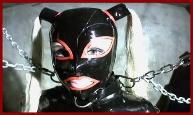Bondage video in basement home with rubber slave - MP4
