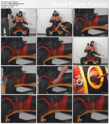 extreme rubber bondage women in mechanical chair