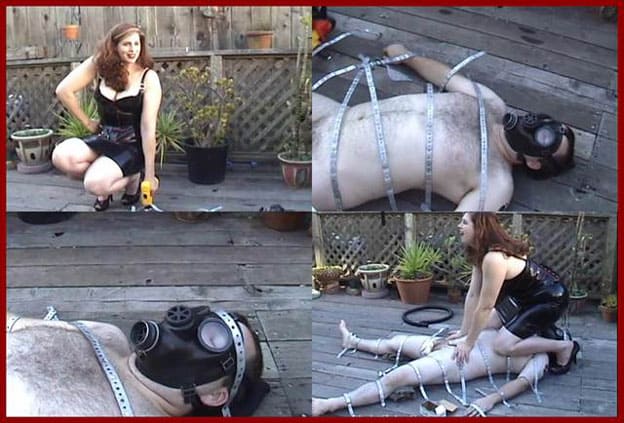 Mistress Amanda Wildefyre, Gwen - Metal bondage in courtyard of your own home [HD 720p]