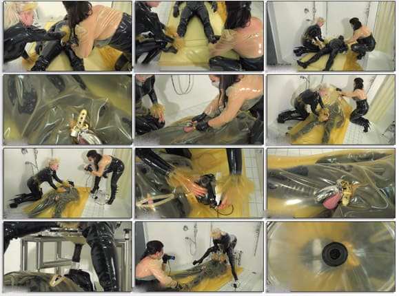 Madame Gillette piss in mouth vacuum-packed rubber slave - FULL HD 1080p