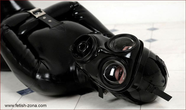 Fetish gallery with girl in rubber straitjacket and gas mask - JPEG