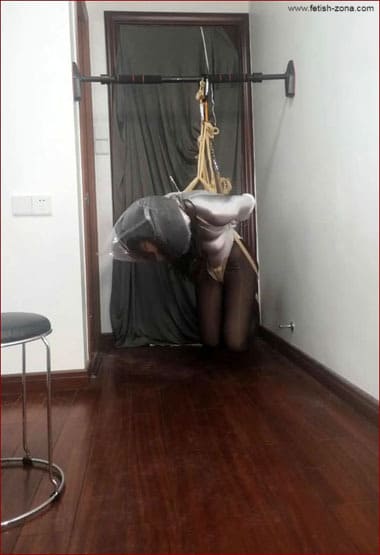 Breath Control in hanging bondage from lady in Kigurumi mask - MP4